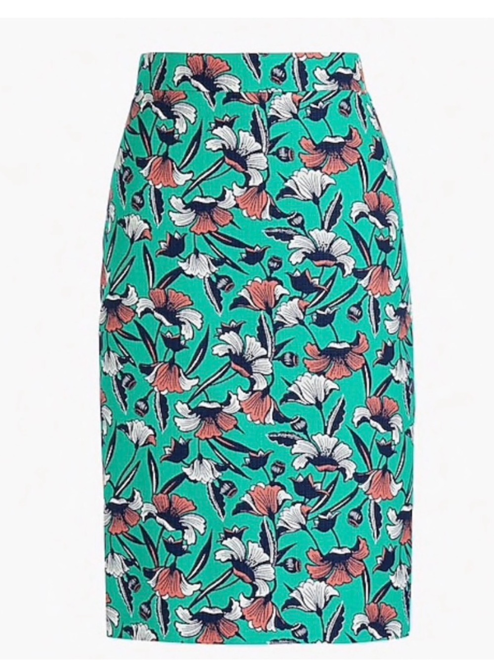 J by J. Crew Floral Printed Basketweave Pencil Skirt Green Coral | Size 4